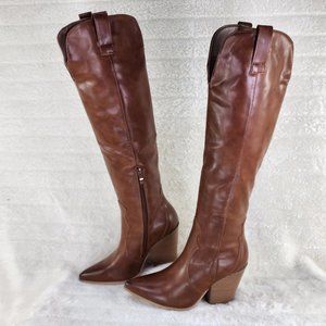 Country Rocker Tan Vegan Leather Western Cowgirl Cowboy Knee Boots